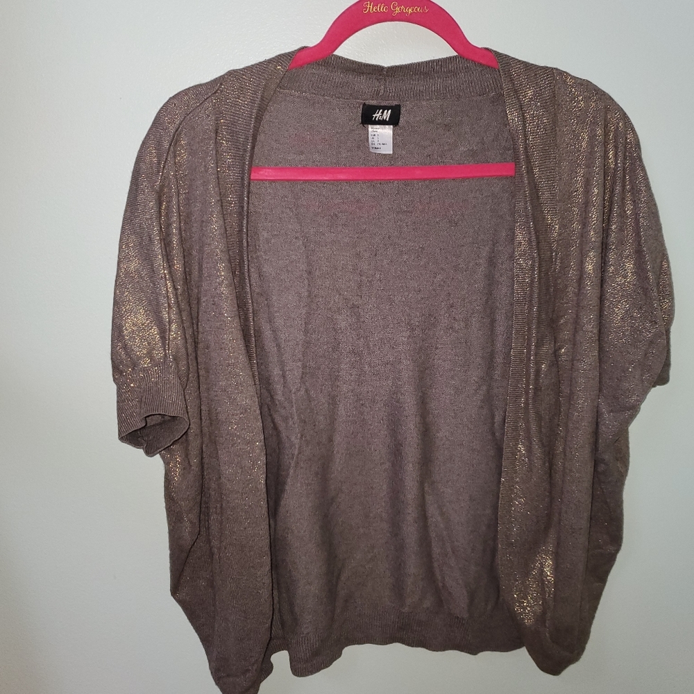 H&M Gold Shimmer Oversized Bat Wing Boho Cardigan
